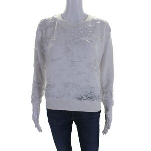 six/fifty Womens White Distress Crew Neck Long Sleeve Pullover Sweatshirt Size M
